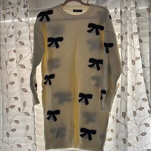 Elegant Black Bow Sweater Dress